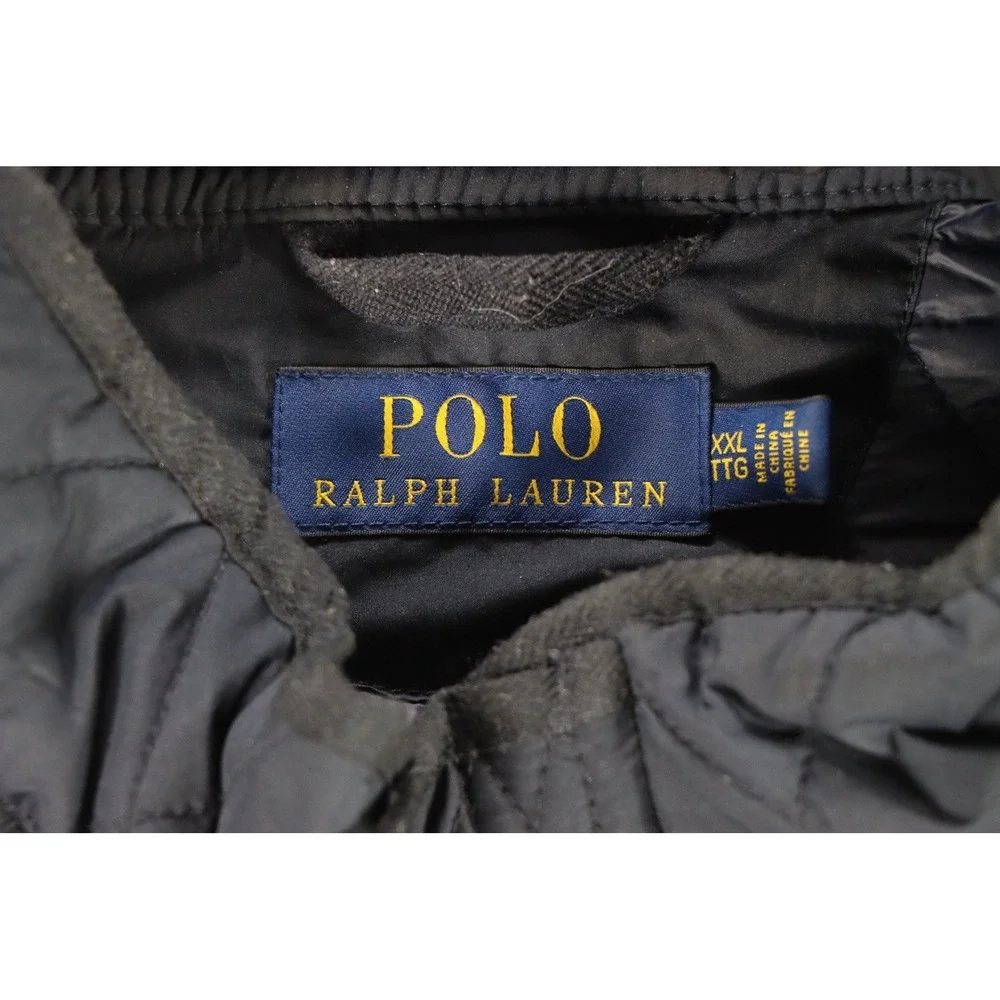 Polo Ralph Lauren Men's Iconic Quilted Vest Navy Blue Leather Trim XXL